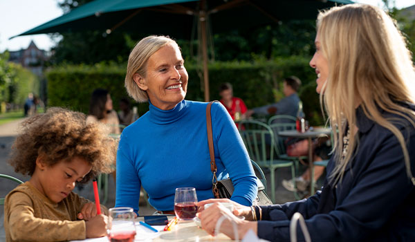 Resound ONE Family cafe outside conversation